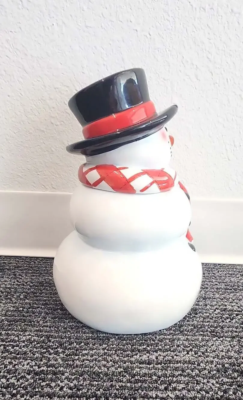 Ceramic Snowman Holiday Cookie Jar with Hat Lid